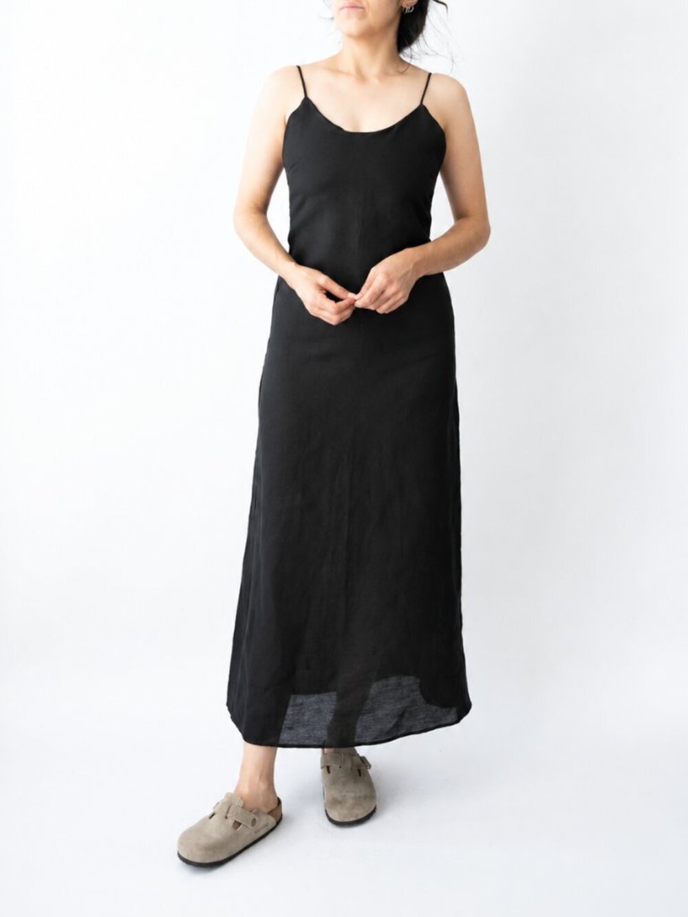Zara Black Linen Maxi Slip Dress Spaghetti Strap Minimalist Long Dress